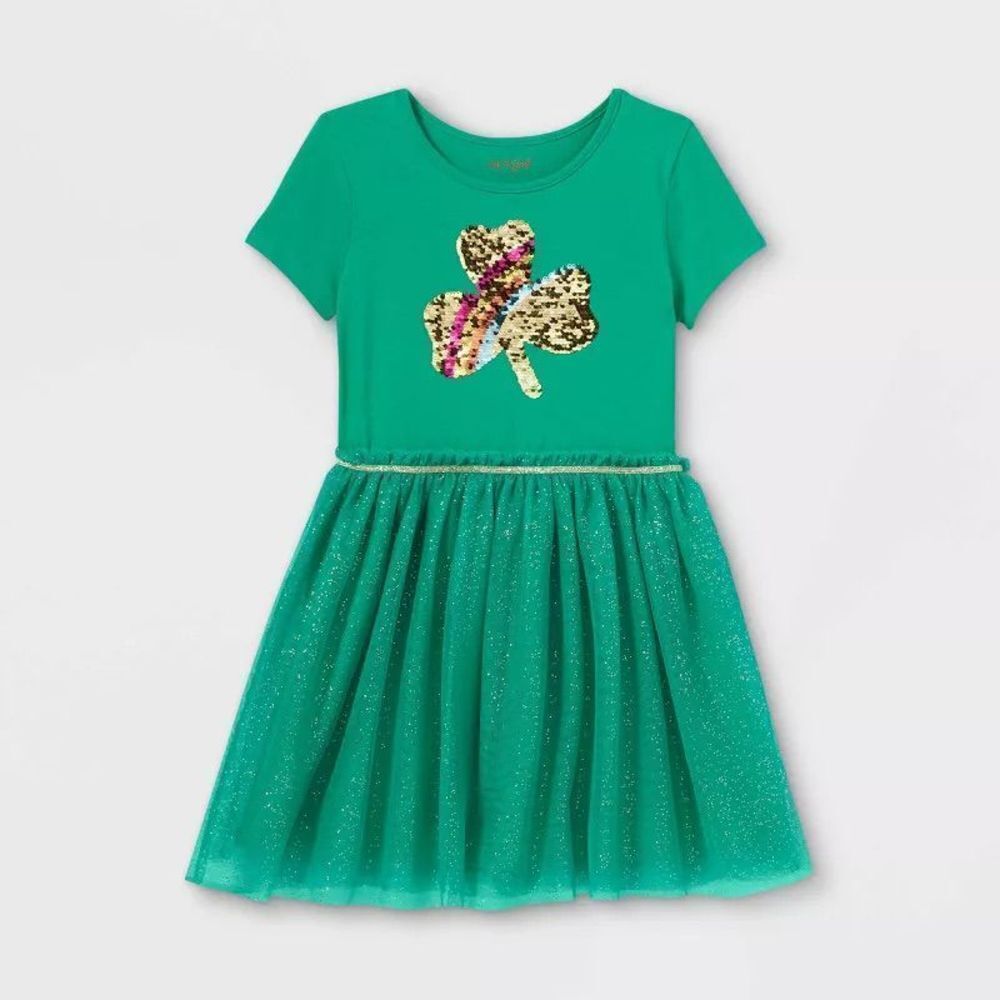 NWT Girls Cat & Jack Lucky Me Sequin Shamrock St Patricks Day Tutu Dress - XXL 1